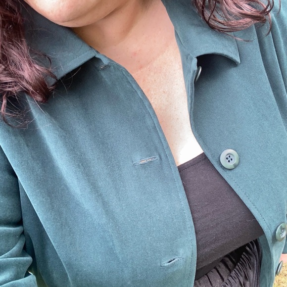 VINTAGE 90s DARK GREEN BLAZER JACKET | OVERSIZED BUTTON FRONT | 48” WAIST | XL - Picture 8 of 12